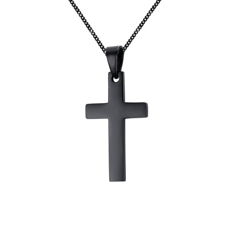 Stainless Steel Jesus Cross Necklace (silver, black and gold)