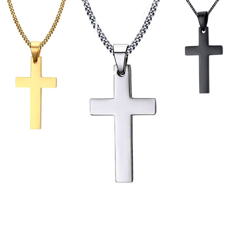 Stainless Steel Jesus Cross Necklace (silver, black and gold)