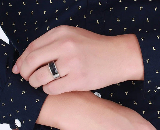 Stainless Steel Blue Sandstone Ring