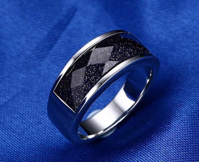 Stainless Steel Blue Sandstone Ring