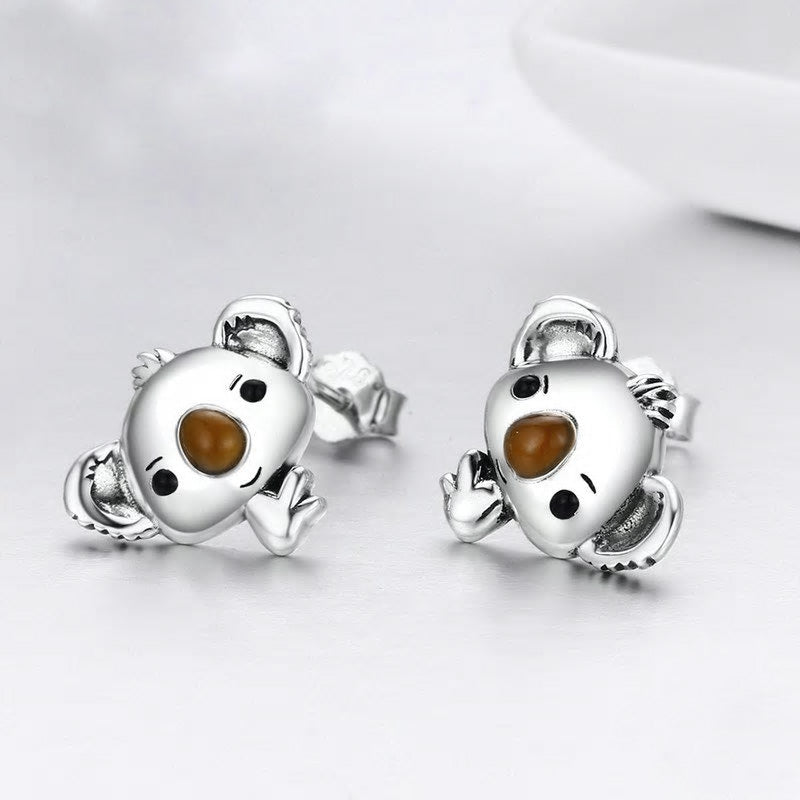 Sterling Silver Koala Stud Earrings + Necklace