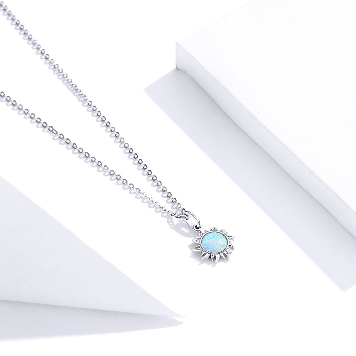 Sterling Silver Moon & Star Opal Stud Earrings + Sun Necklace