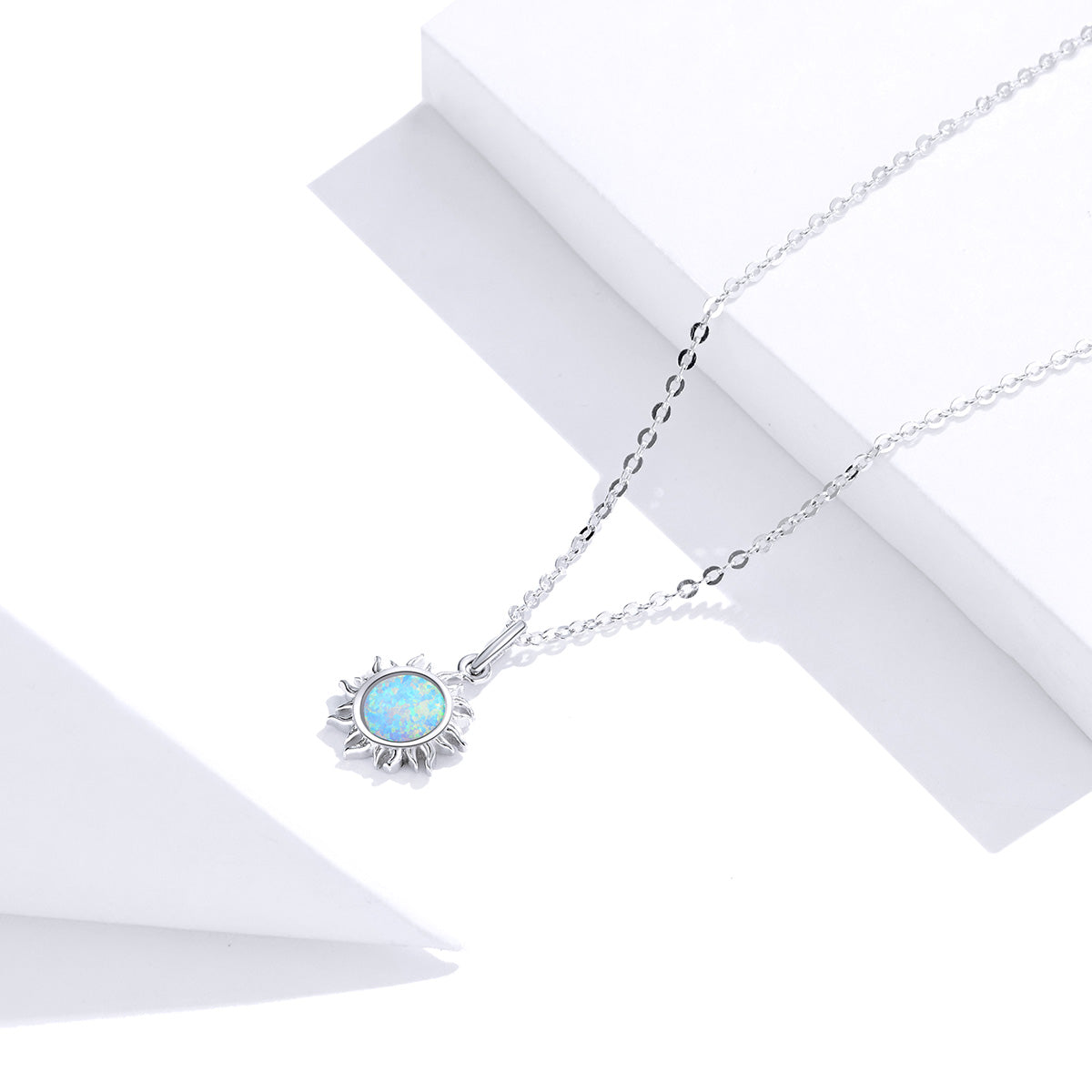 Sterling Silver Moon & Star Opal Stud Earrings + Sun Necklace
