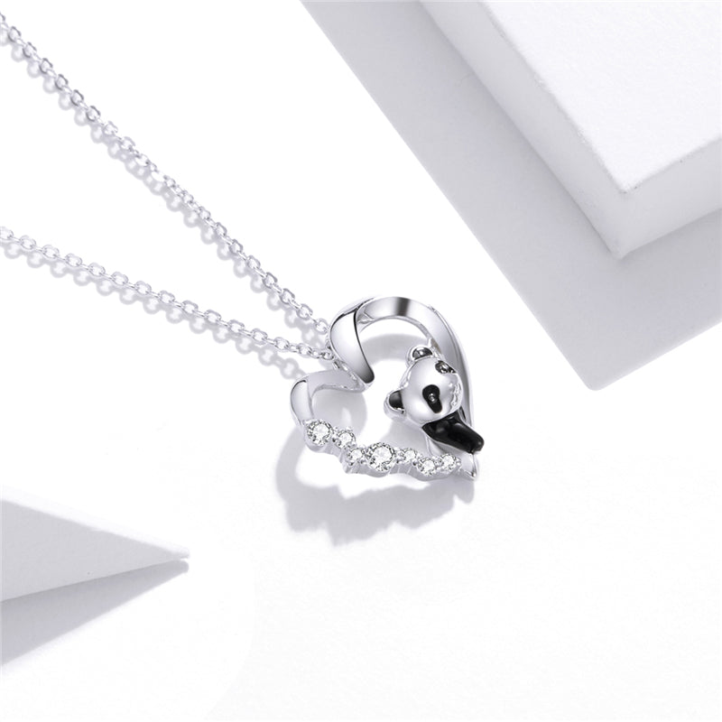 Sterling Silver I Love Panda Hypoallergenic Earrings + Necklace