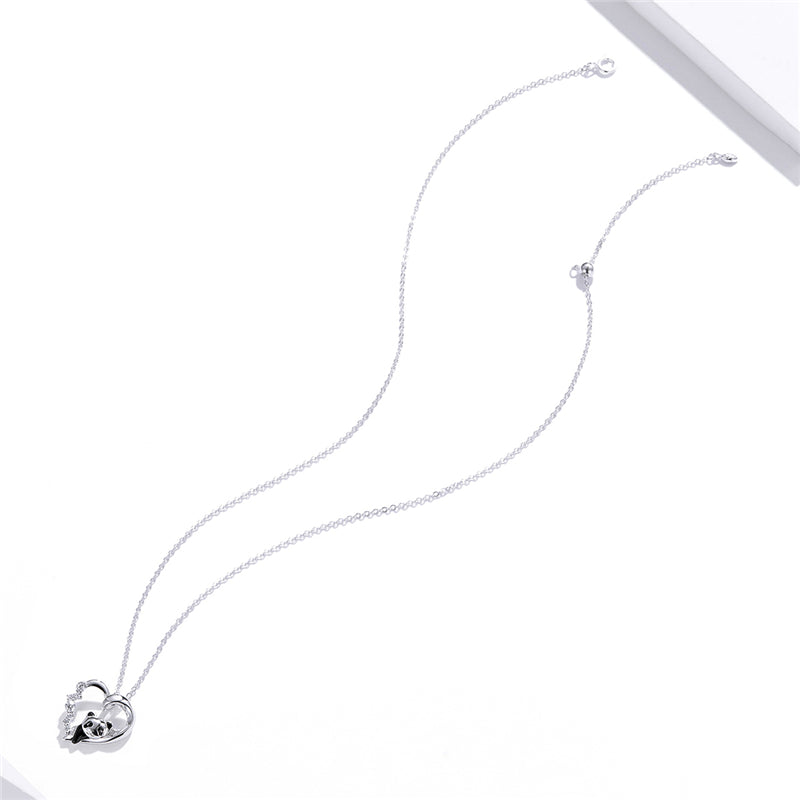 Sterling Silver I Love Panda Hypoallergenic Earrings + Necklace