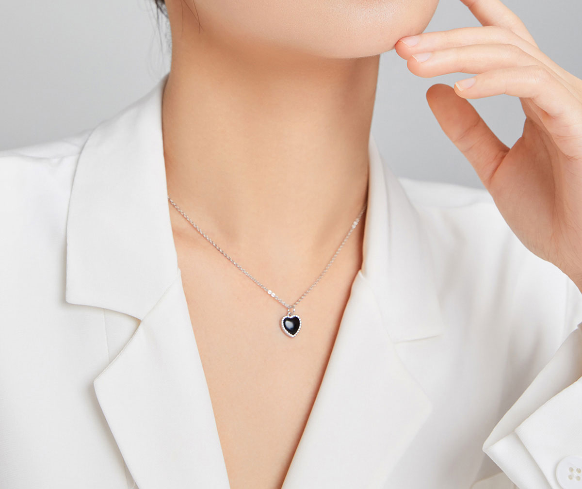 Sterling Silver Black Heart Huggie Hypoallergenic Earrings + Necklace