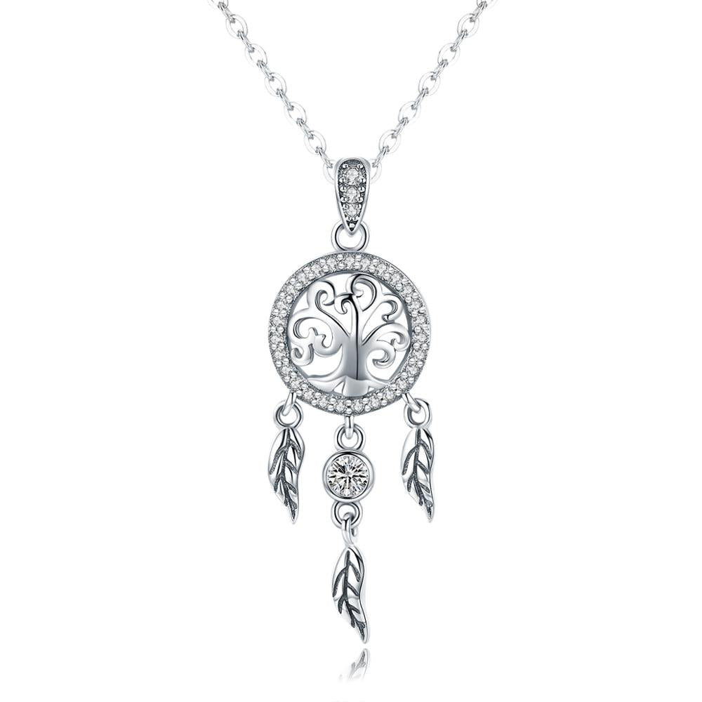 Sterling Silver Shiny Tree of Life Dream Catcher Stud Hypoallergenic Earrings + Necklace