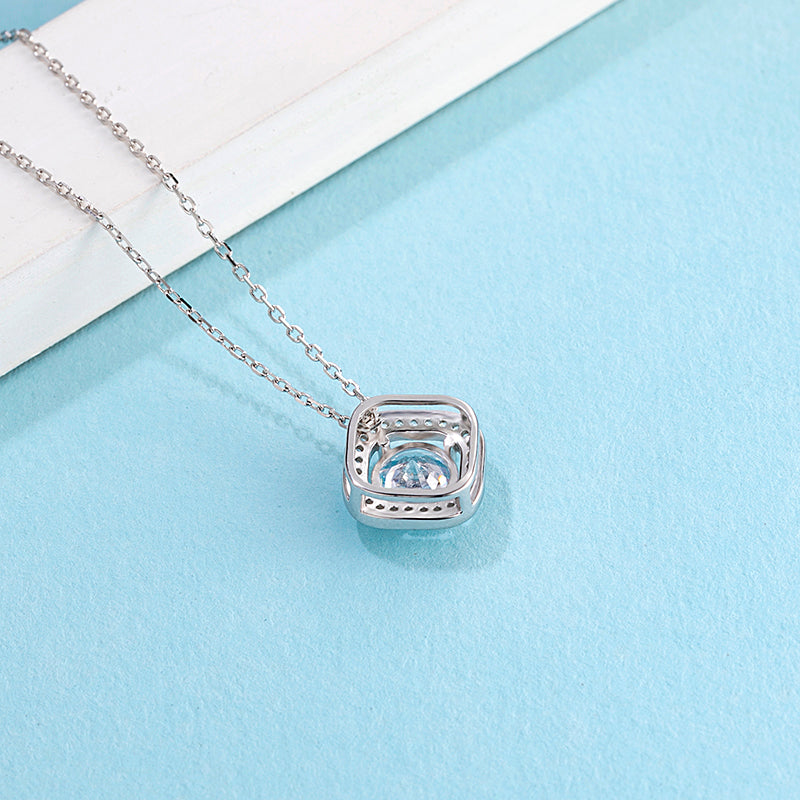 Sterling Silver Moissanite Square Stud Hypoallergenic Earrings + Necklace