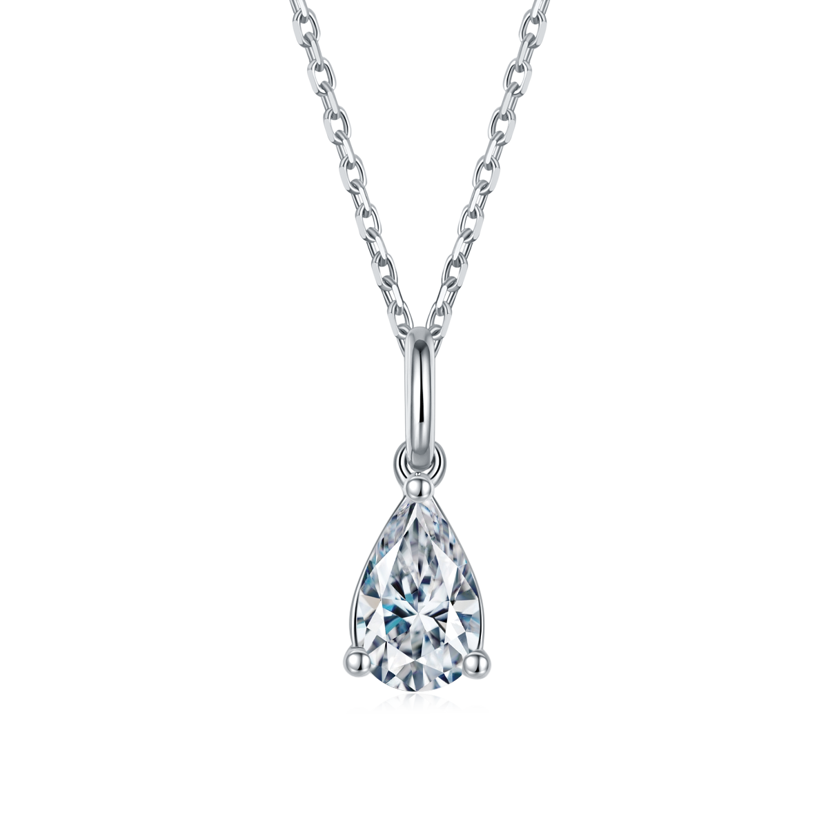 Sterling Silver Teardrop Moissanite Stud Hypoallergenic Earrings + Necklace
