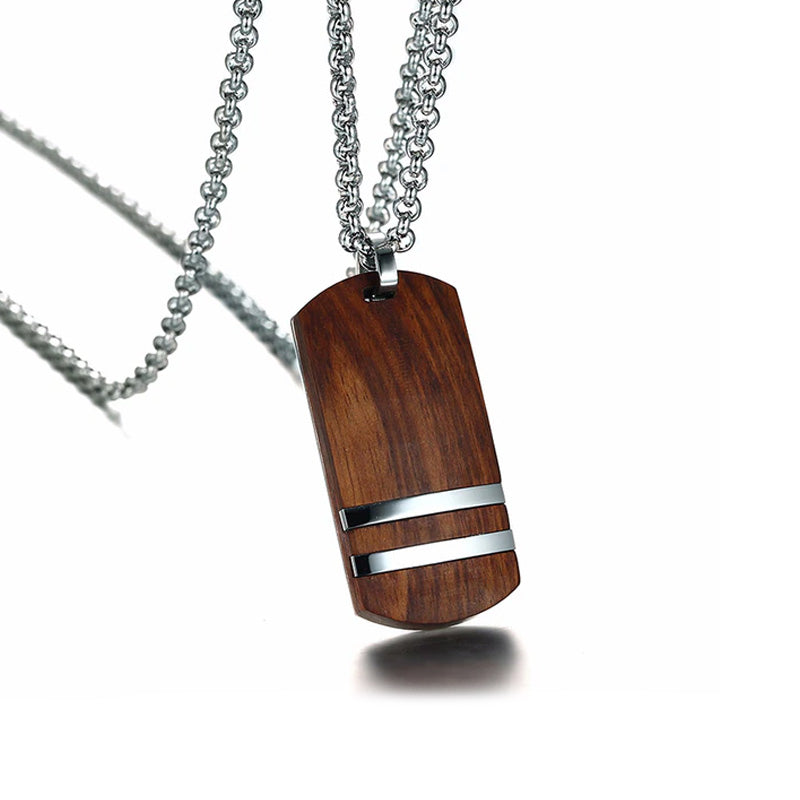 Stainless Steel Rosewood Metal Double Strip Necklace