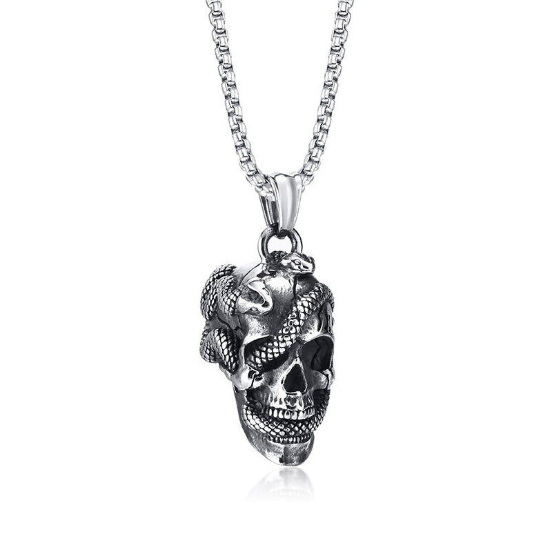 Stainless Steel Snakes & Skull Necklace