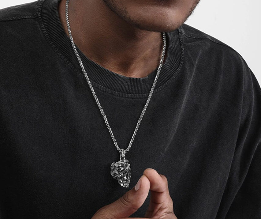 Stainless Steel Snakes & Skull Necklace