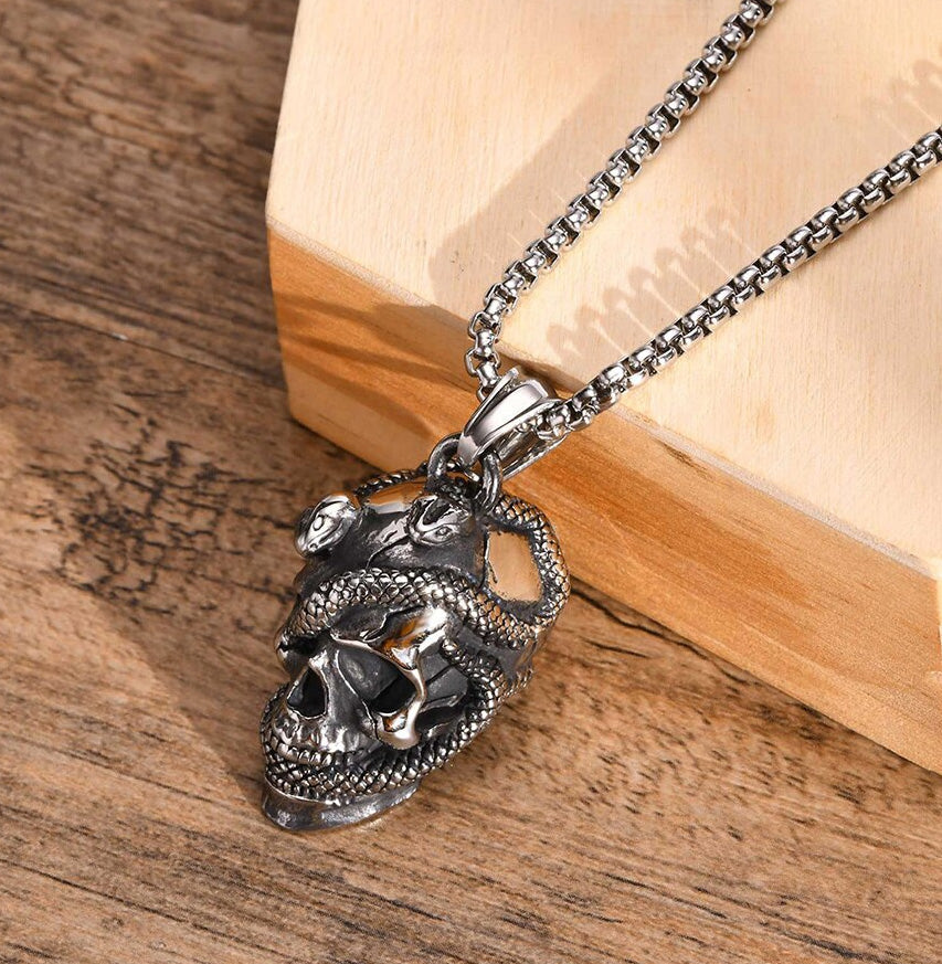 Stainless Steel Snakes & Skull Necklace