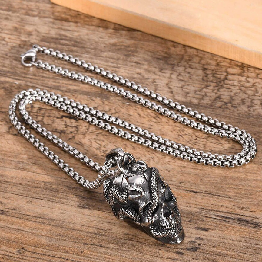 Stainless Steel Snakes & Skull Necklace