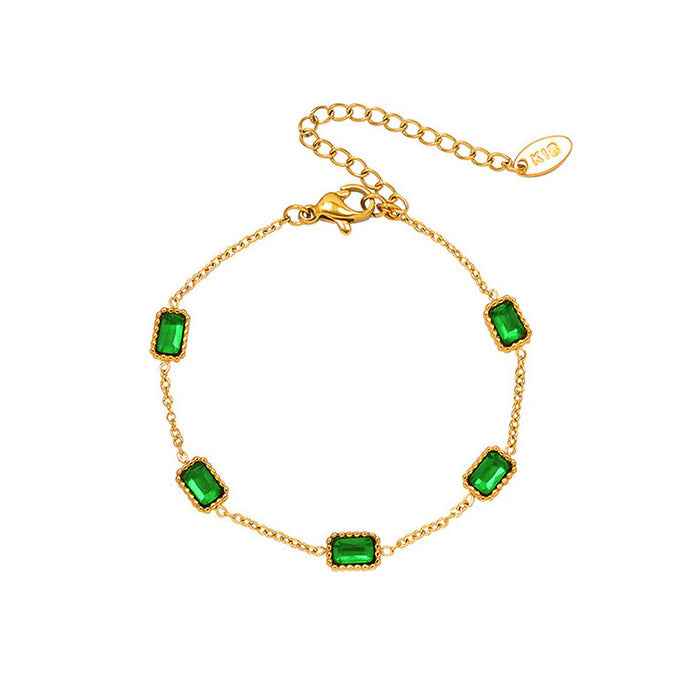 Stainless Steel Green Multi-Rectangular CZ Bracelet