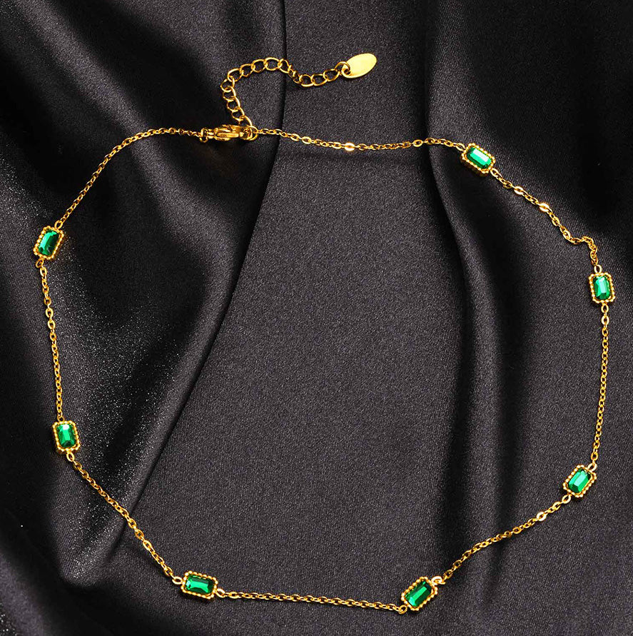 Stainless Steel Green Multi-Rectangular CZ Bracelet