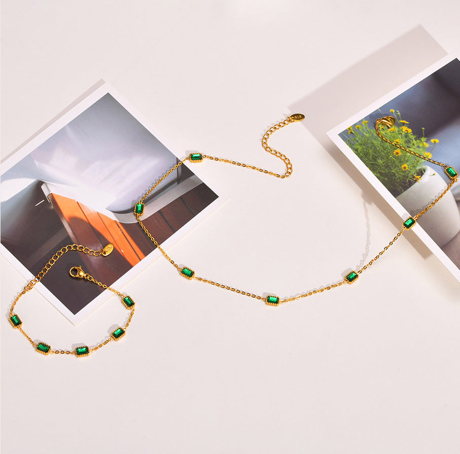 Stainless Steel Green Multi-Rectangular CZ Bracelet