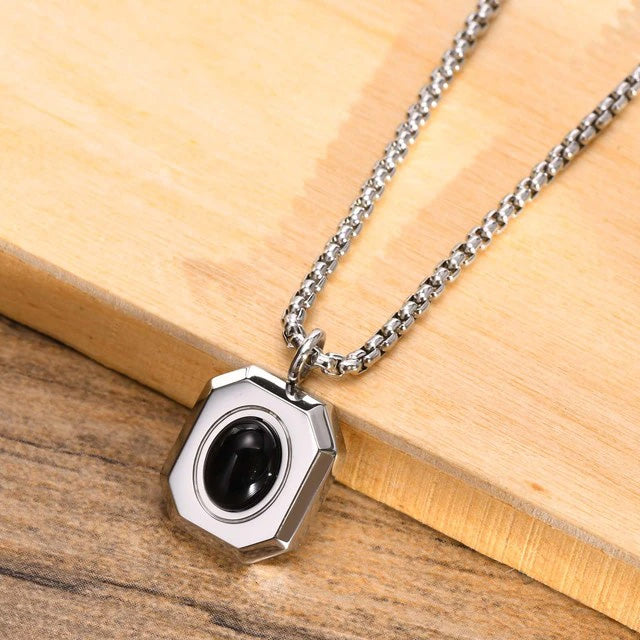 Stainless Steel Oval Black Onyx Necklace