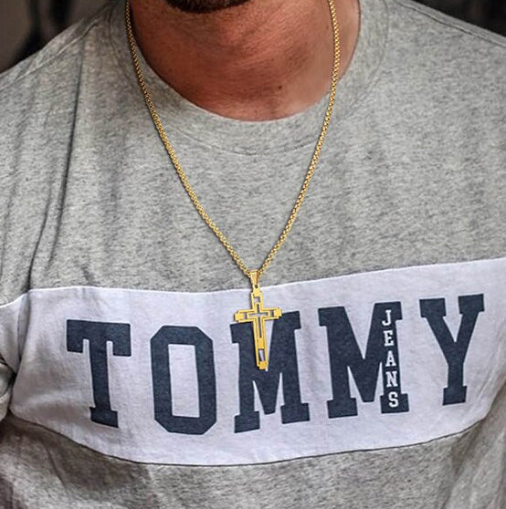 Stainless Steel Cut-Out Hollow Double Cross Necklace