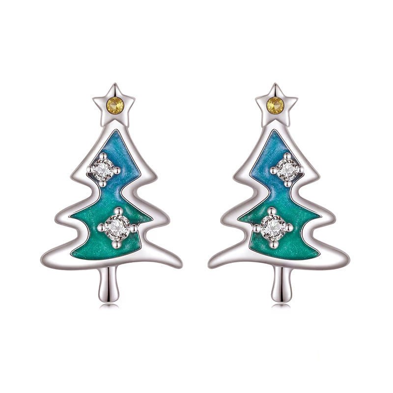 Sterling Silver Mystical Christmas Tree Hypoallergenic Stud Earrings