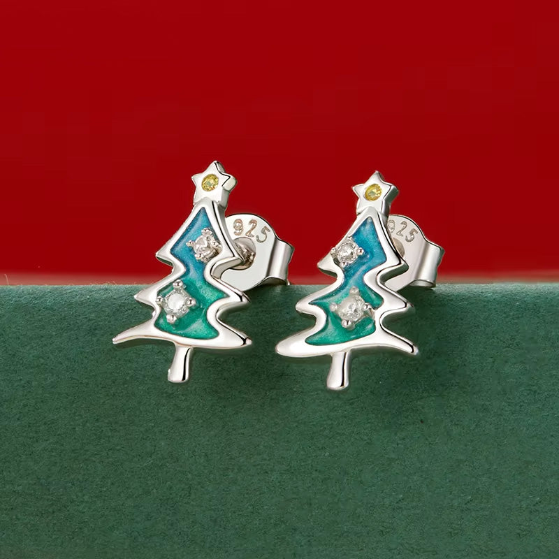 Sterling Silver Mystical Christmas Tree Hypoallergenic Stud Earrings