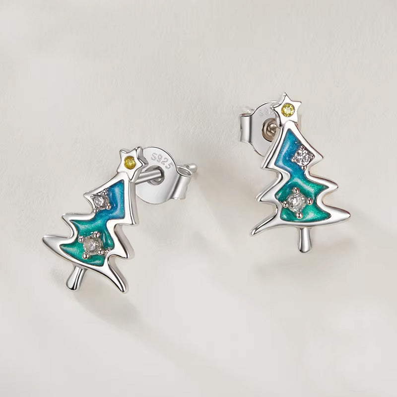 Sterling Silver Mystical Christmas Tree Hypoallergenic Stud Earrings