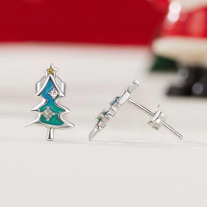 Sterling Silver Mystical Christmas Tree Hypoallergenic Stud Earrings