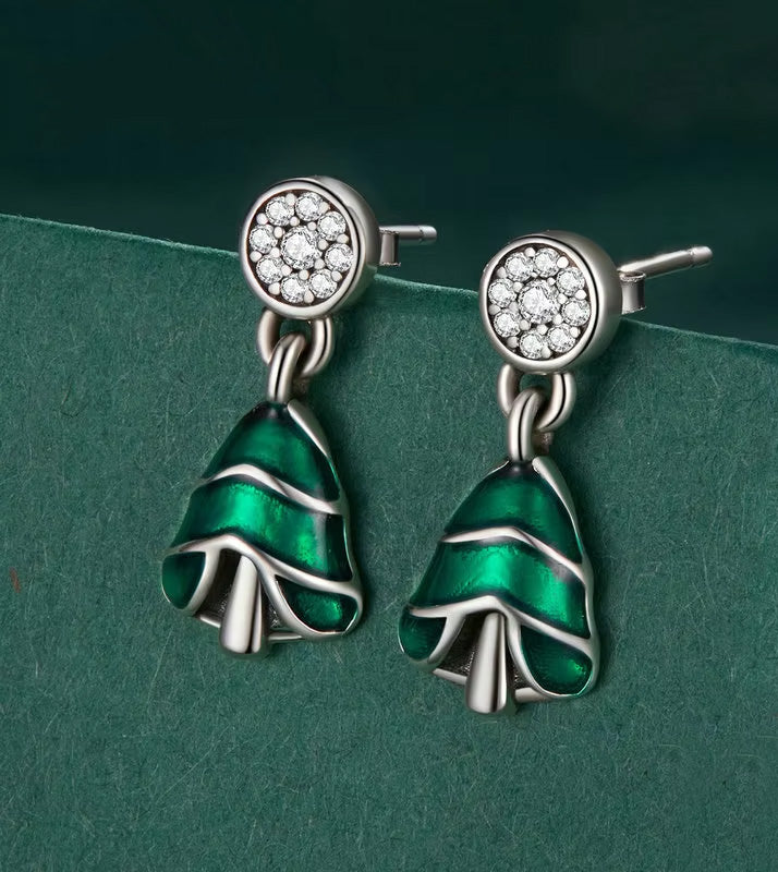 Sterling Silver Fine Christmas Tree Hypoallergenic Stud Earrings