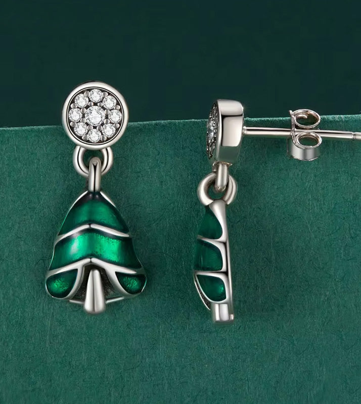 Sterling Silver Fine Christmas Tree Hypoallergenic Stud Earrings