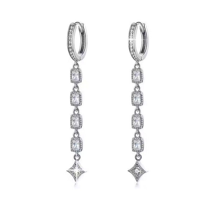 Sterling Silver Classic Cubic Zirconia Long Dangle Hypoallergenic Huggie Earrings