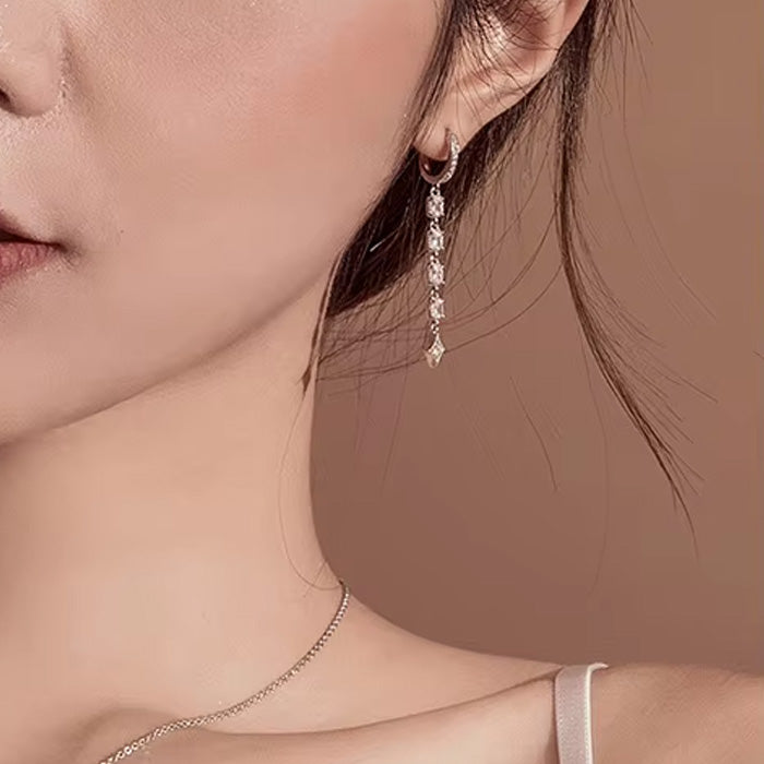 Sterling Silver Classic Cubic Zirconia Long Dangle Hypoallergenic Huggie Earrings