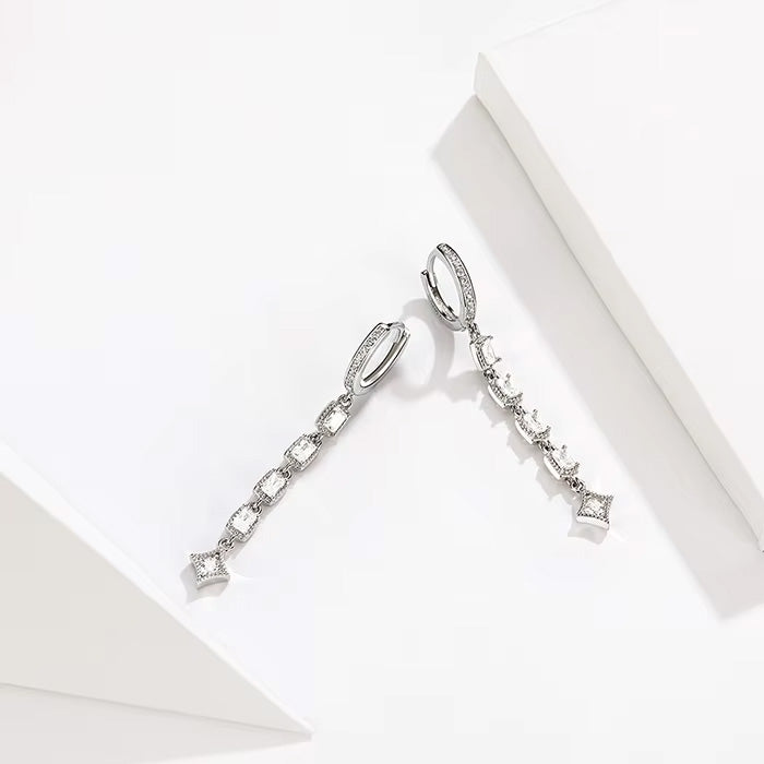 Sterling Silver Classic Cubic Zirconia Long Dangle Hypoallergenic Huggie Earrings