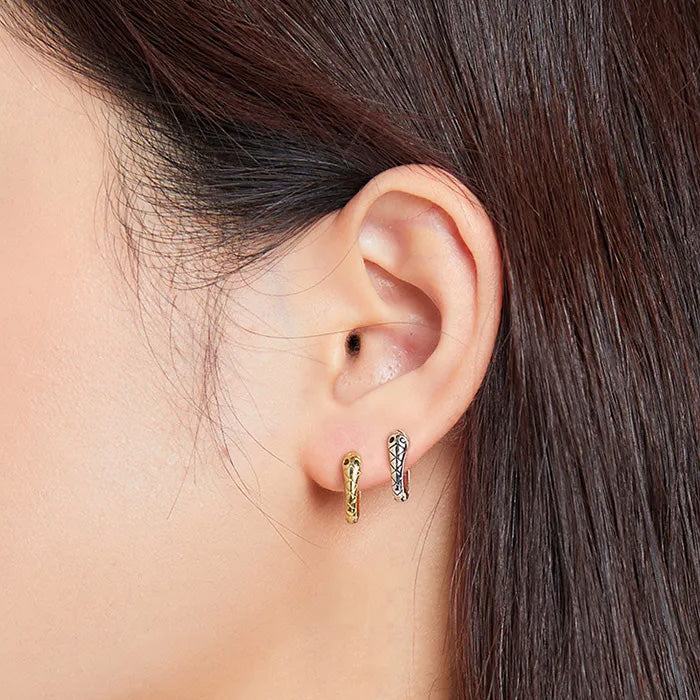 Sterling Silver Fine Snake Huggie Hypoallergenic Earrings