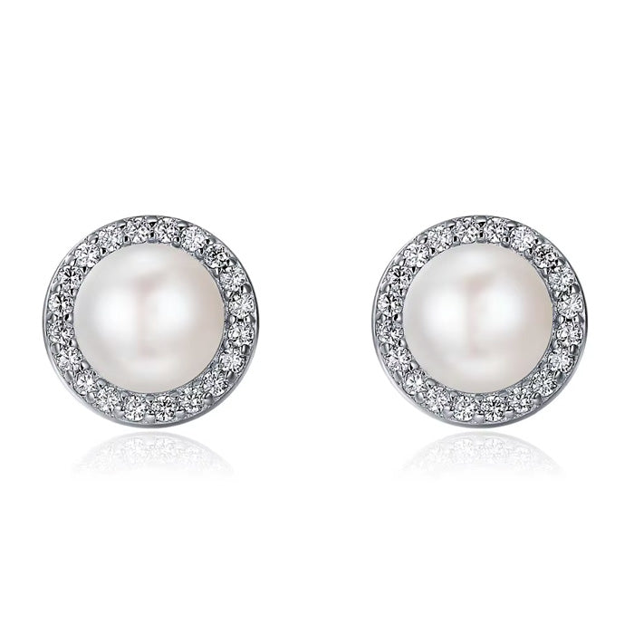 Sterling Silver Shiny Pearl Stud Hypoallergenic Earrings