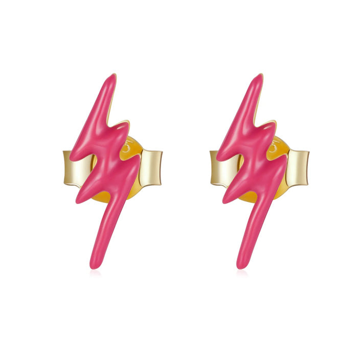 Sterling Silver Pink Lightning Stud Hypoallergenic Earrings