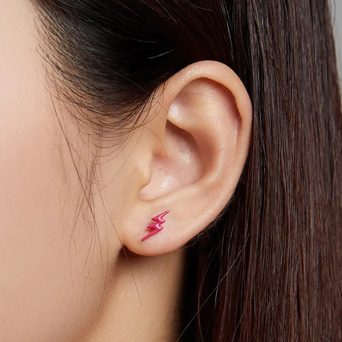 Sterling Silver Pink Lightning Stud Hypoallergenic Earrings