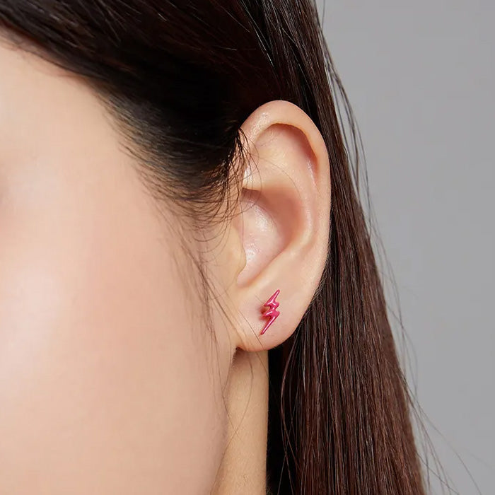 Sterling Silver Pink Lightning Stud Hypoallergenic Earrings