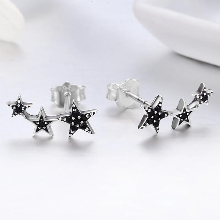 Sterling Silver Secrets Of Stars Stud Hypoallergenic Earrings
