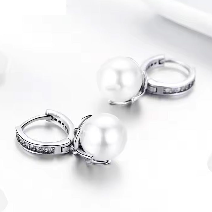 Sterling Silver Gentle Love Pearl Flower Huggie Hypoallergenic Earrings