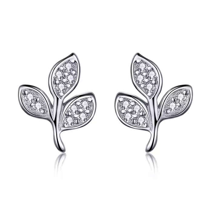 Sterling Silver Tree of Life Leaves Screw Stud Hypoallergenic Earrings