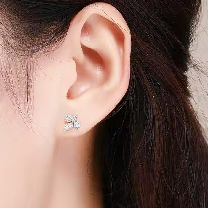 Sterling Silver Tree of Life Leaves Screw Stud Hypoallergenic Earrings