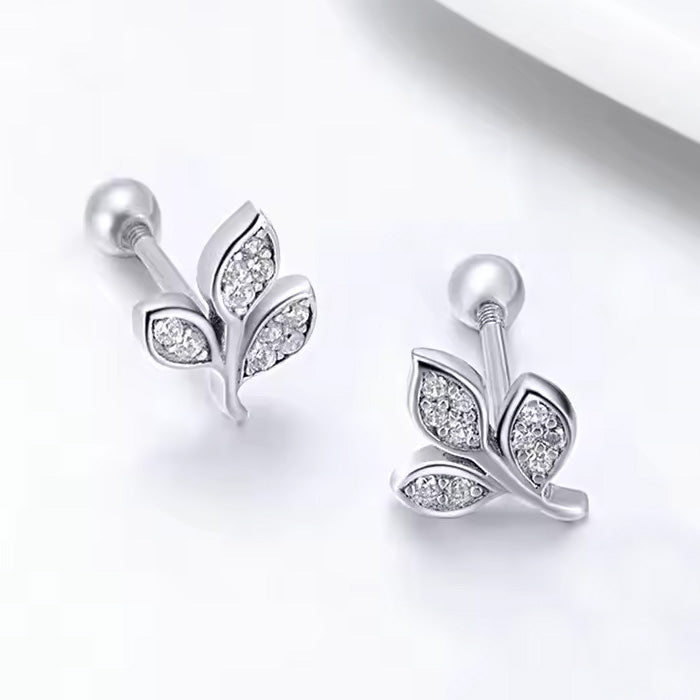 Sterling Silver Tree of Life Leaves Screw Stud Hypoallergenic Earrings