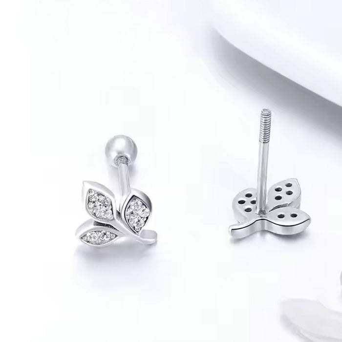 Sterling Silver Tree of Life Leaves Screw Stud Hypoallergenic Earrings