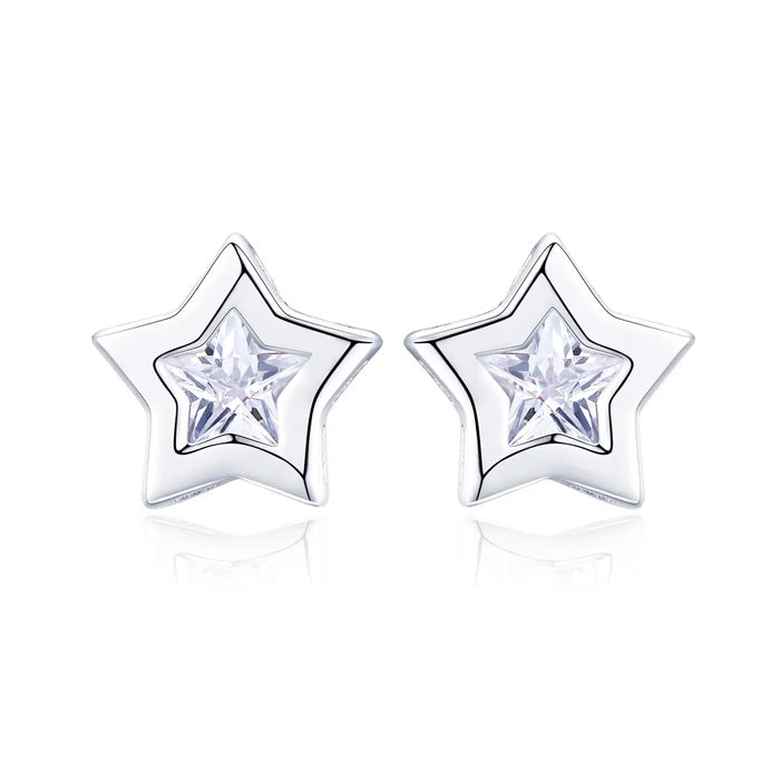 Sterling Silver Sparkling Star Stud Hypoallergenic Earrings