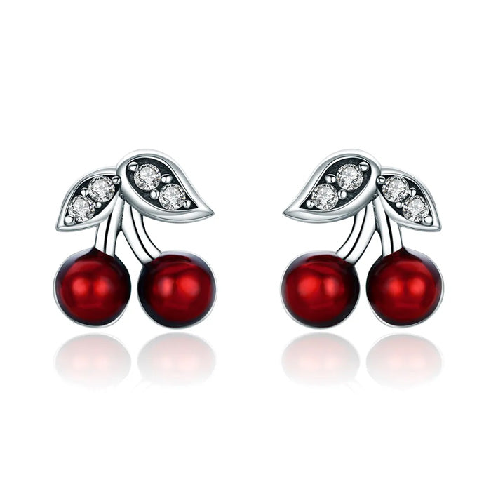 Sterling Silver Sweet Cherry Stud Hypoallergenic Earrings