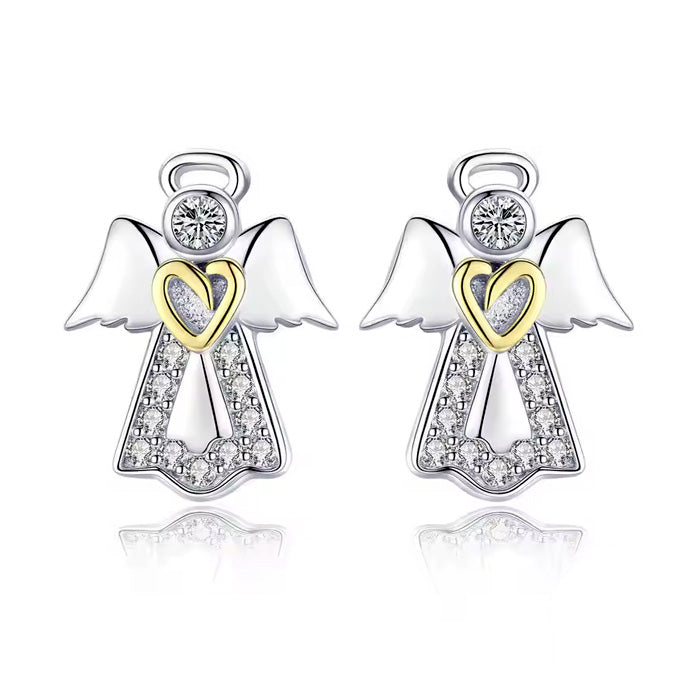 Sterling Silver Guardian Angel Stud Hypoallergenic Earrings