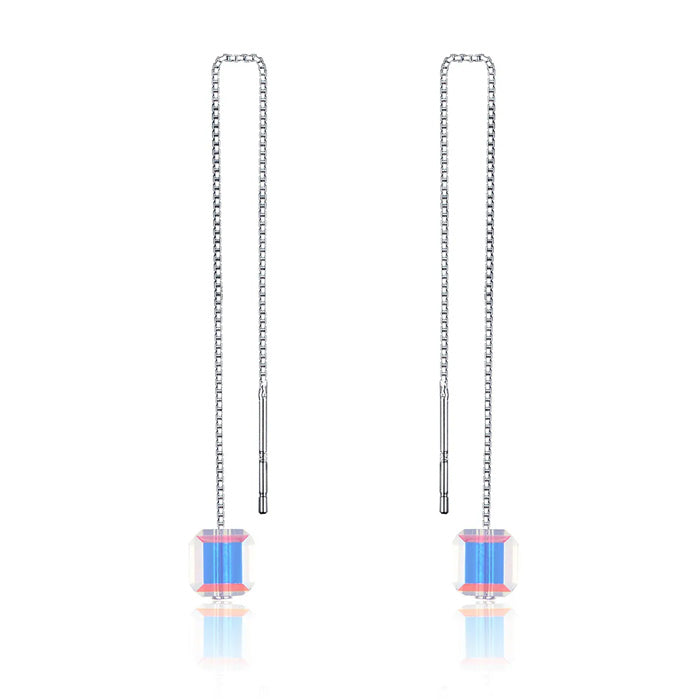 Sterling Silver Radiant Cube Threader Hypoallergenic Earrings