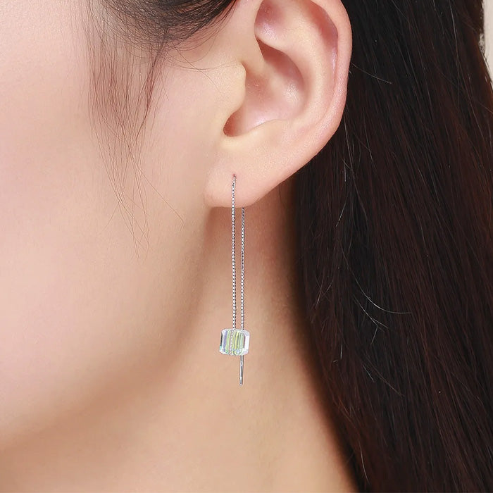 Sterling Silver Radiant Cube Threader Hypoallergenic Earrings