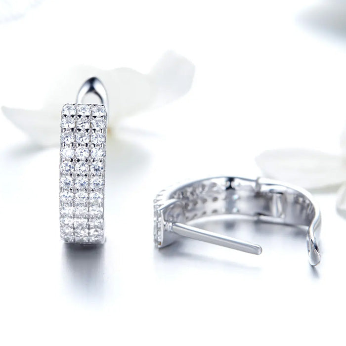 Sterling Silver Glamurous CZ Hoop Hypoallergenic Earrings