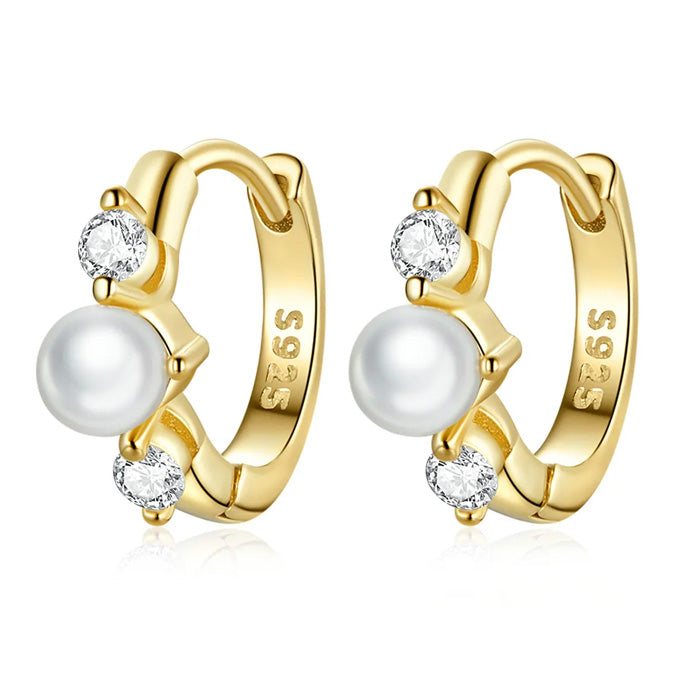 Sterling Silver Delicate Pearl Huggie Hypoallergenic Earrings